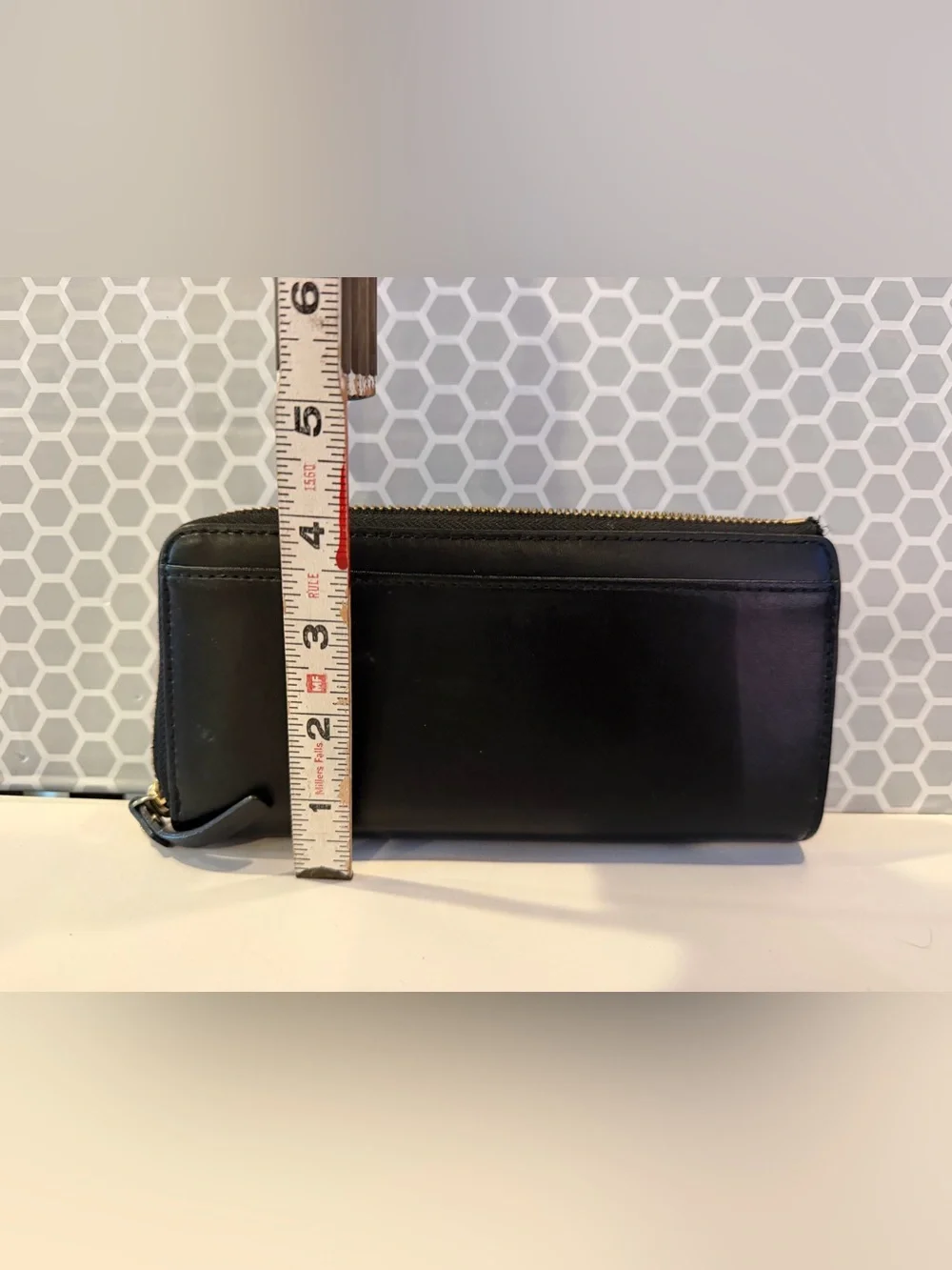 Kate Spade Black Bow Zip-Around Wallet with Gold Logo Plaque